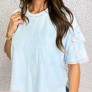 NWT J.HER BOUTIQUE MINERAL WASH RAINBOW THREADS CARGO POCKET SHIRT S,M, & L